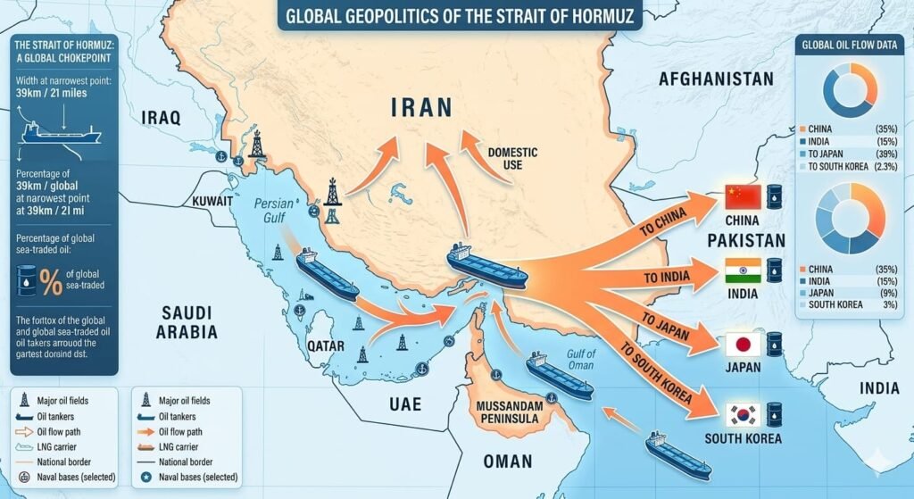 Strait of Hormuz global oil shipping route map